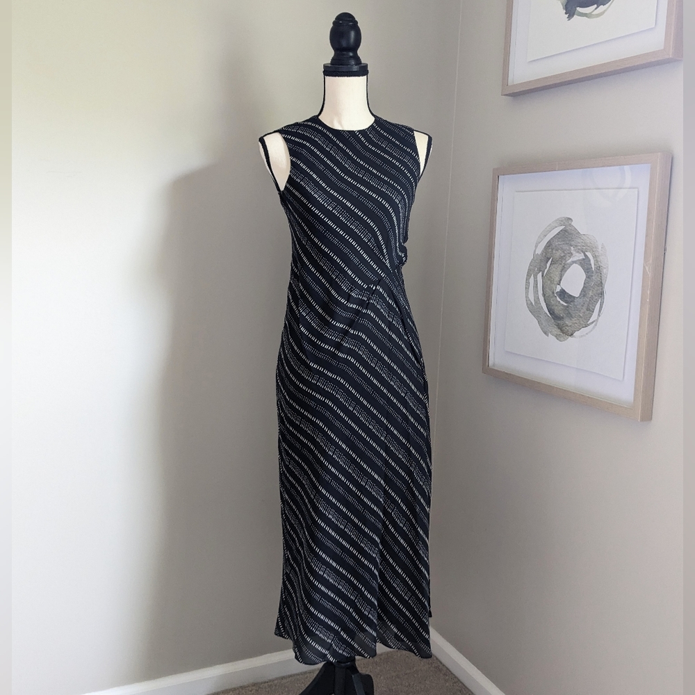 🆕 THEORY Draped Midi Asymmetrical Dress in Silk Crepe